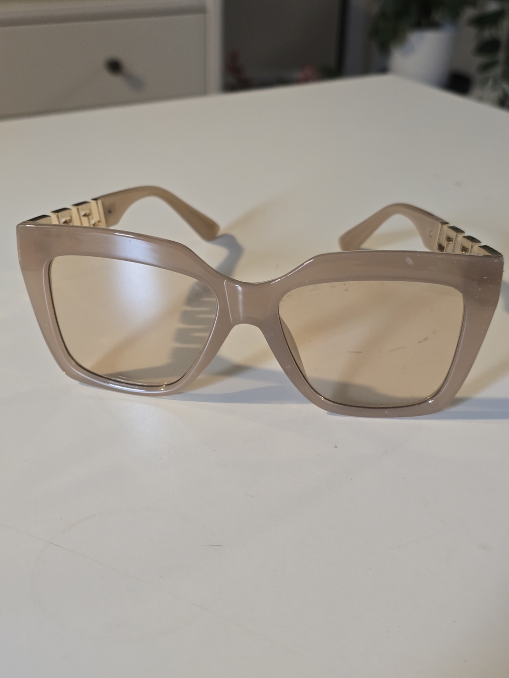 Neutral Beige Oversized Square Sunglasses